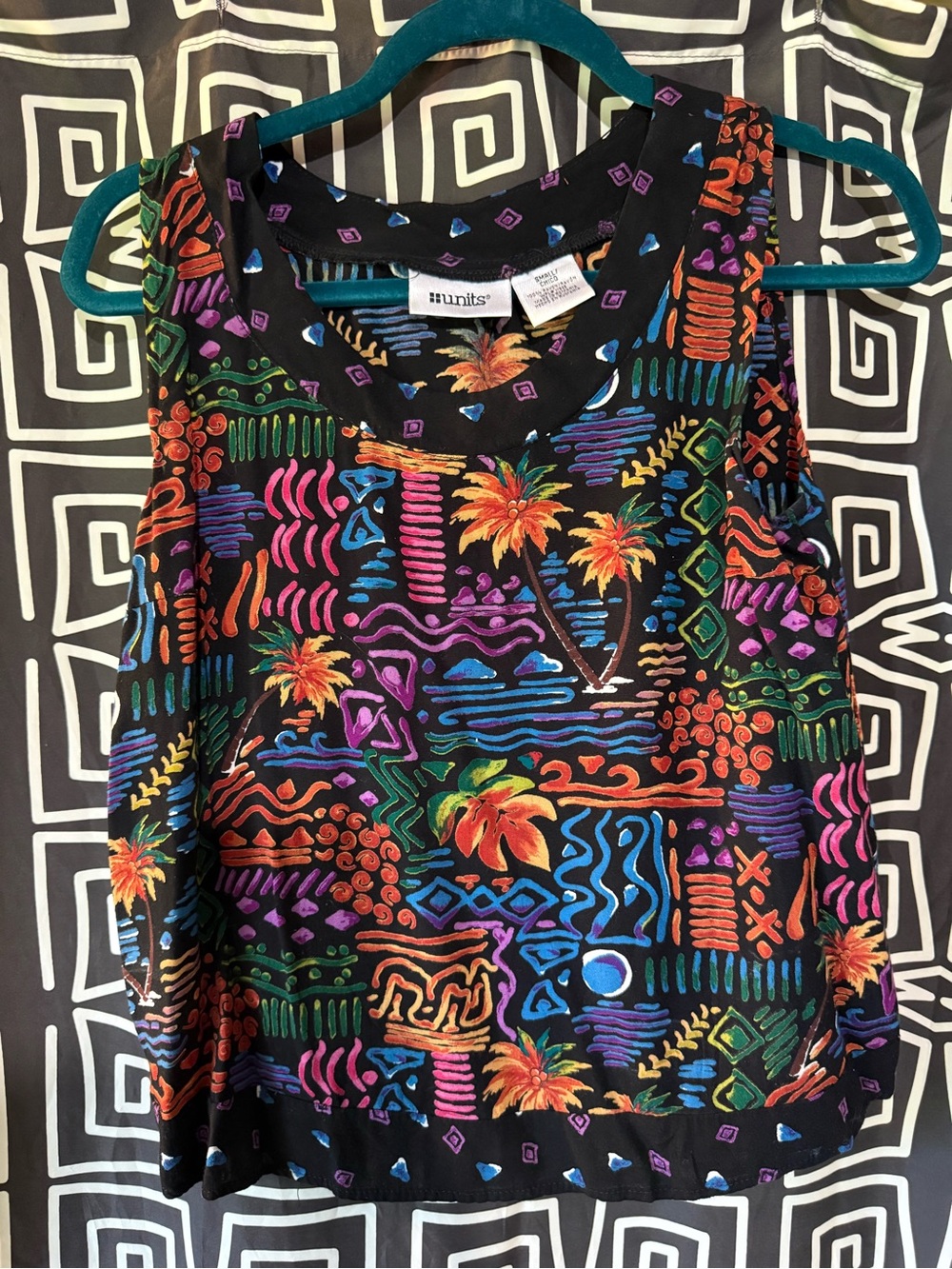 Units Black Tropical Print Tank Top - Multicolor